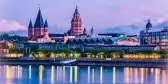 Mainz cityscape in blue hour evening light with cathedral in Germany