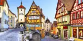 Colourful houses in Rothenburg ob der Tauber street in Bavaria, Germany