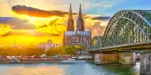 View on Cologne and River Rhine at sunset in Germany