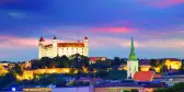 View of Bratislava Castle from the river under a colour evening sky
