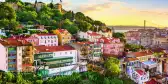 Old town cityscape skyline at dusk in Lisbon, Portugal