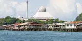 Floating homes and Mosque of Sandakan in Borneo, Southeast Asia