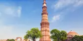 View of slender Minaret victory tower, the Qutub Minar in New Delhi, India