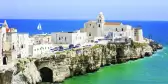 Old Town Of Vieste with Hotel Rocca Sul Mare along a branch of coastline, Italy