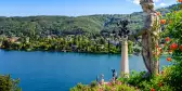 Isola Bella island and Lake Maggiore with statue and garden in Italy