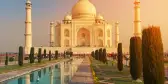 Sunset over the ivory-white marble Taj Mahal in Agra, India