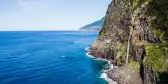 Ocean view of the Veil Of The Bride Waterfall Porto Moniz, Madeira