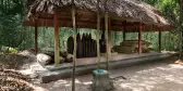 Sheltered war bombs and combat equipment at Cu Chi Tunnel in Vietnam