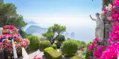 Mount Solaro of Capri island with colourful flowers on a summer day in Italy