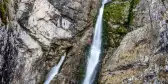 Savica waterfall near lake Bohinj, cascading down the side of a cliff face, Triglav national park