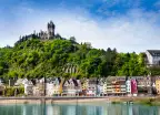 Imperial Castle on mountain with houses overlooking Mosel river in Cochem, Germany