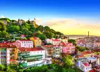 Old town cityscape skyline at dusk in Lisbon, Portugal