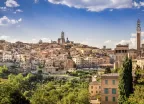 Aerial scenic view of Siena town and historical houses in Tuscany, Ialy