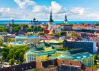 Brightly coloured houses in the European Old Town Tallinn, in Estonia