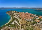 Aerial view of Nafplio city from Palamidi castle in Nafplio, Greece