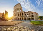 Colosseum in Rome lit by morning sunlight, Italy