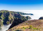 Landscape around Pico do Arieiro with mist amidst the mountains in Madeira Island, Portugal