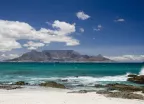View of table mountain from a beach shore in South Africa