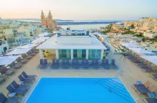 Aerial view of the poolside and lounge area of the Maritim Antonine Hotel & Spa Malta