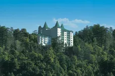 Colonial-era hotel The Oberoi Cecil amongst trees, Shimla