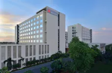 Exterior of Jaipur Marriott Hotel before sunrise, India