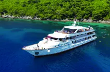 Beautiful MS Il Mare yacht on glistening croatian waters