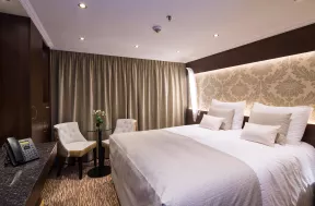 Double bedroom interior aboard the Emily Bronte ship