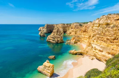 Beautiful beach coast, Praia da Marinha, with turquoise water in Algarve, Portugal