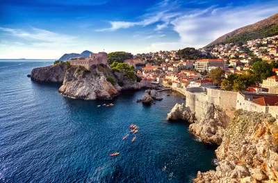 Scenic aerial shot of the Fortress and old town in Dubrovnik