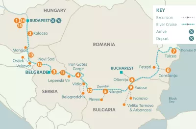 Route map of Budapest to the black sea