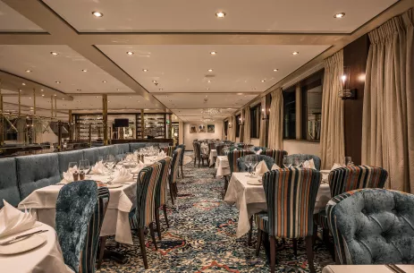 Interior of restaurant dining area aboard the George Eliot ship