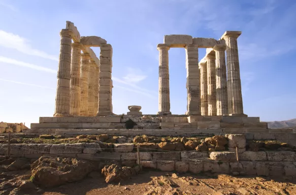 The Temple of Poseidon at Cape Sounion near Athens, Greece