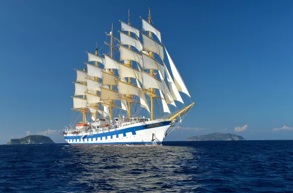 Exterior of the Royal Clipper ship sailing at sea