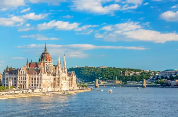 View of parliament building and the Danube River in Budapest, Hungary