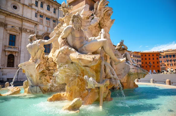 Obelisk of Four Rivers Fountain at Navona Square in the Rome city centre, Rome, Italy