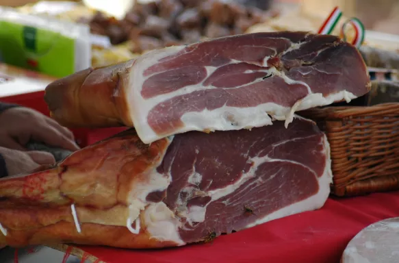 Parma Ham on a market stall