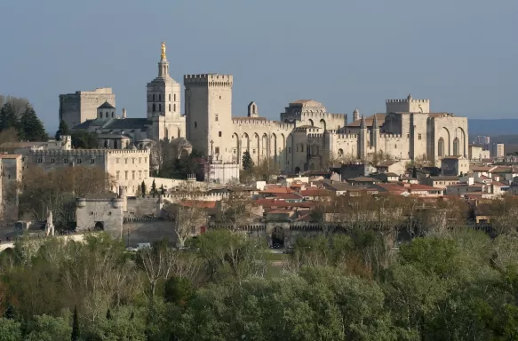 White, medieval gothic building of Palace of the Popes in Avignon, France