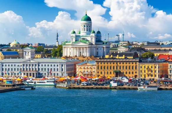 Aerial view of Market Square at the Old Town pier in Helsinki, Finland