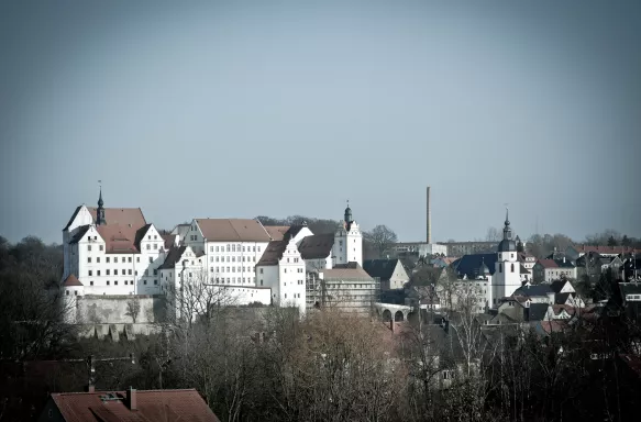 View of Colditz upon Mulde River in Saxony, Germany