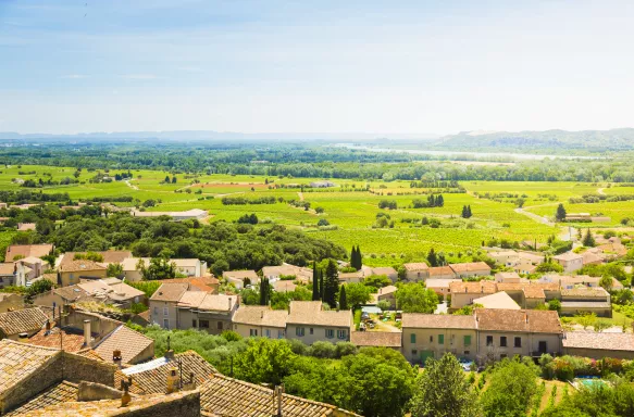 View from ruins of a castle of Châteauneuf-du-Pape town in Vaucluse, France