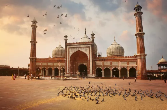 Jama Masjid Mosque with beautiful coloured sky in Delhi, India