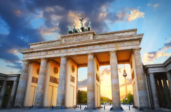 Brandenburg Gate during sunrise at Pariser Platz in Berlin 