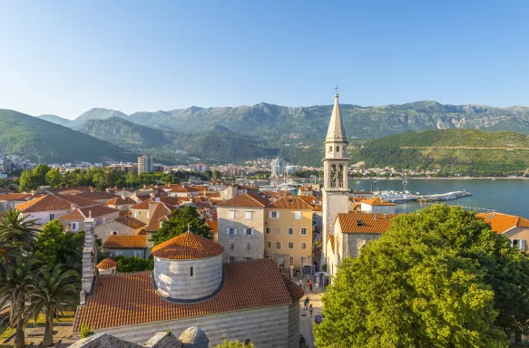 The old streets, stone houses and church in the town of Budva. Montenegro