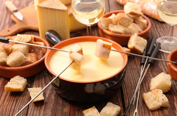 Close-up of Cheese fondue swiss