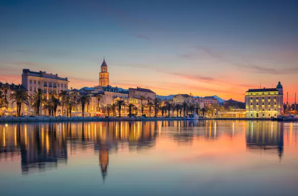 Old town of Split reflected in the river during a beautiful sunrise in Croatia, Europe