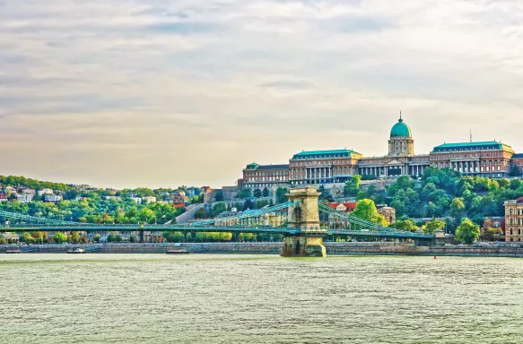 Buda Castle and Chain Bridge over Danube River in Budapest, Hungary