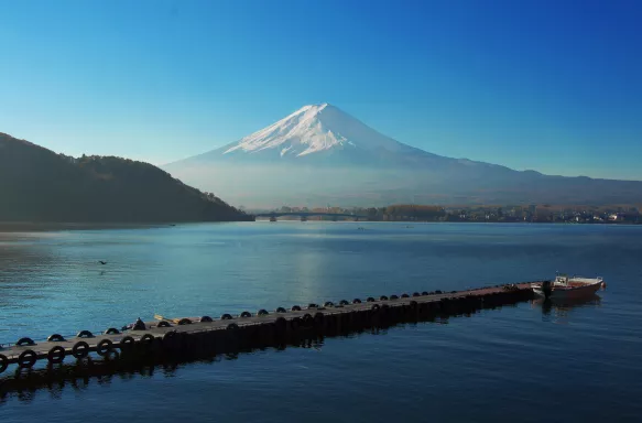 View of Mount Fuji from Lake Kawaguchi in Yamanashi, Japan