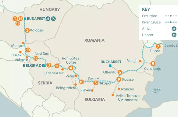 Route map of Budapest to the black sea