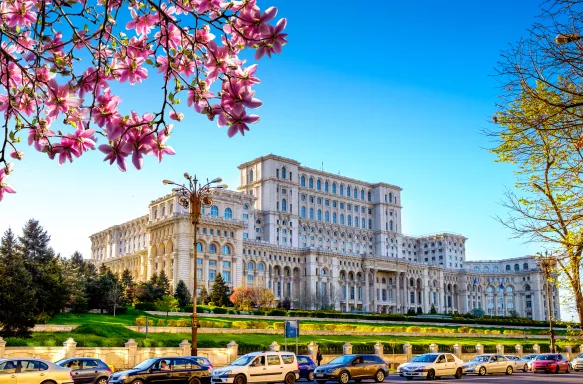 Exterior view of the Palace of the Parliament in Bucharest, Romania