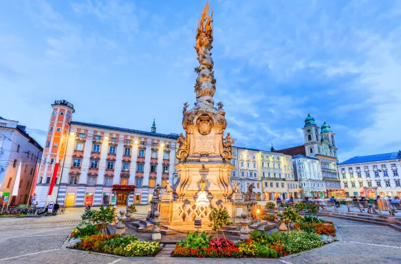 Main square with the Holy Trinity column in Linz, Austria